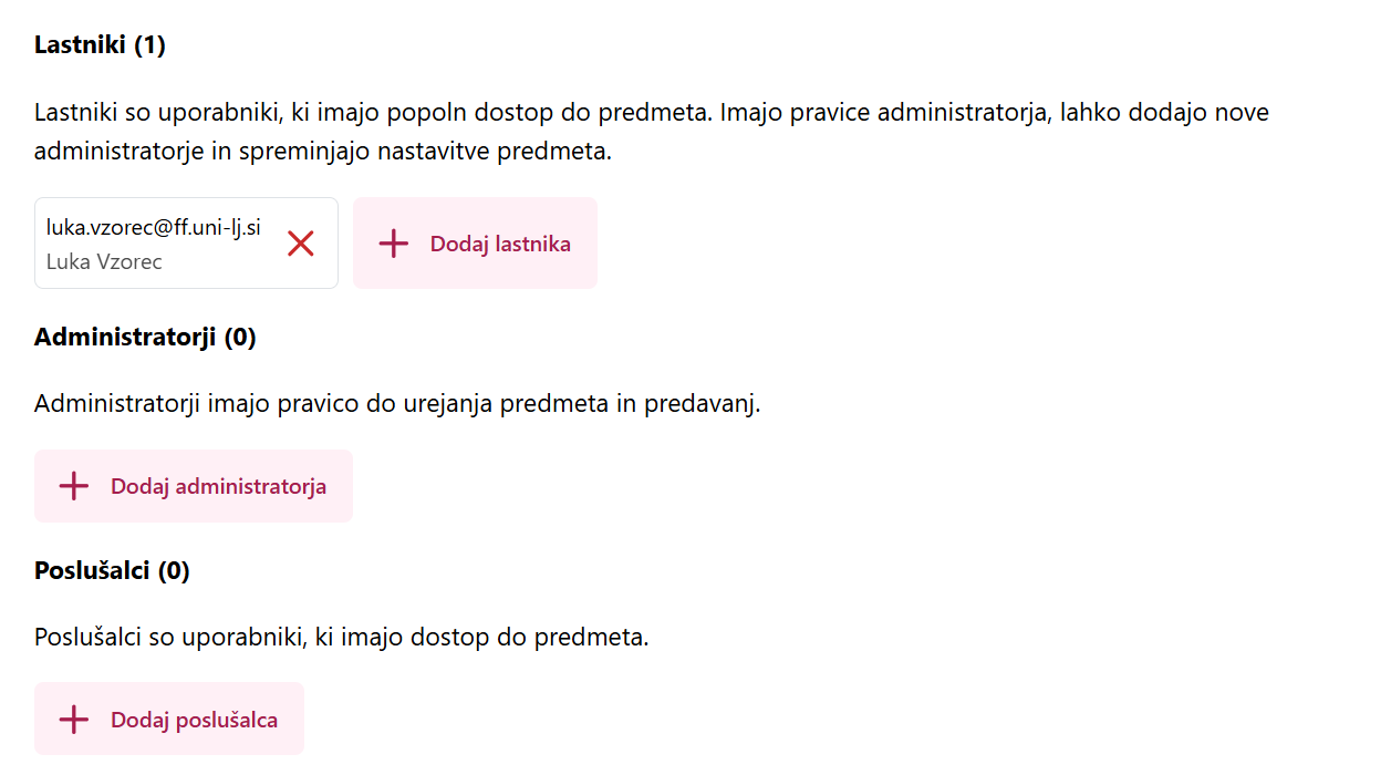 Dodaj lastnika pri predmetu
