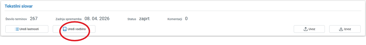 Posnetek zaslona: gumb Uredi vsebino