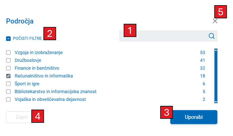 Posnetek zaslona z označenim filtrom