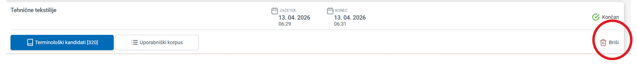 Posnetek zaslona: brisanje luščenja