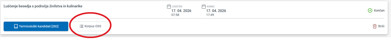 Posnetek zaslona: korpus OSS