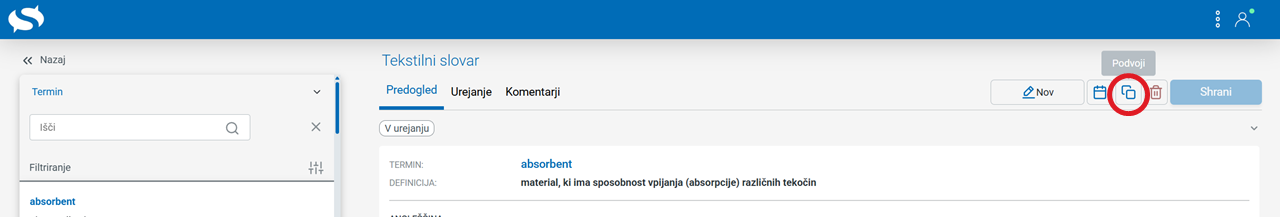 Posnetek zaslona: podvoji iztočnico