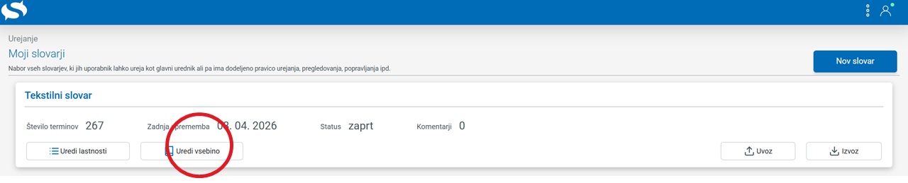 Posnetek zaslona: iskanje po neobjavljenih slovarjih