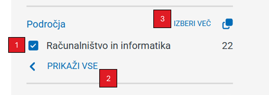 Posnetek zaslona seznama filtrov z oznakami