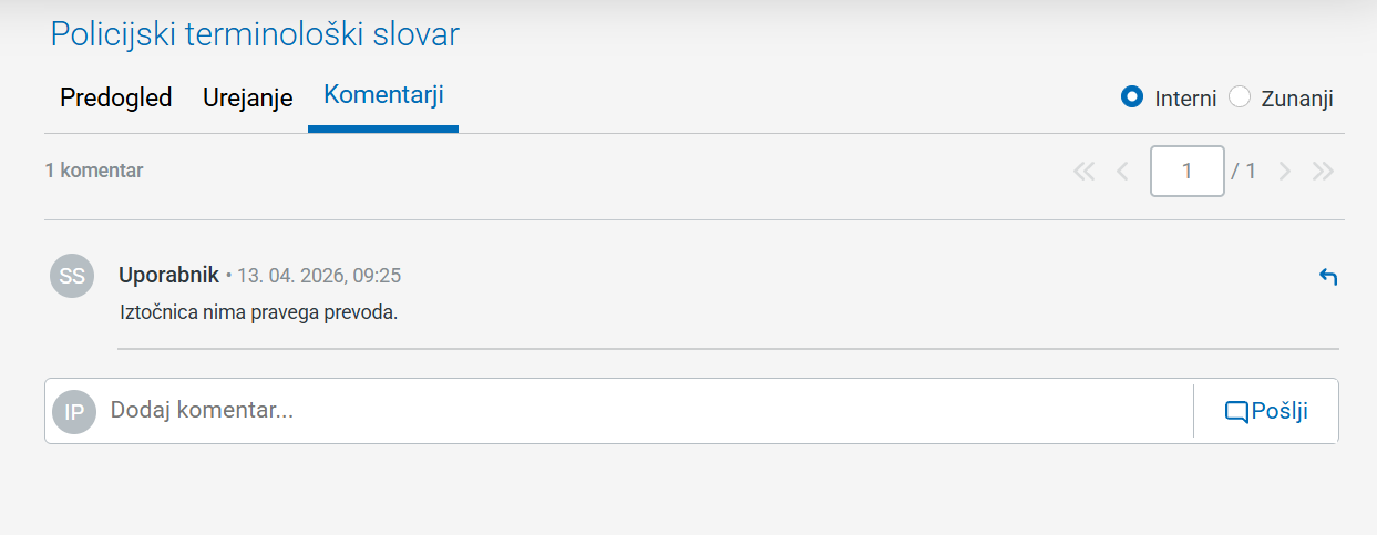 Posnetek zaslona: komentiranje