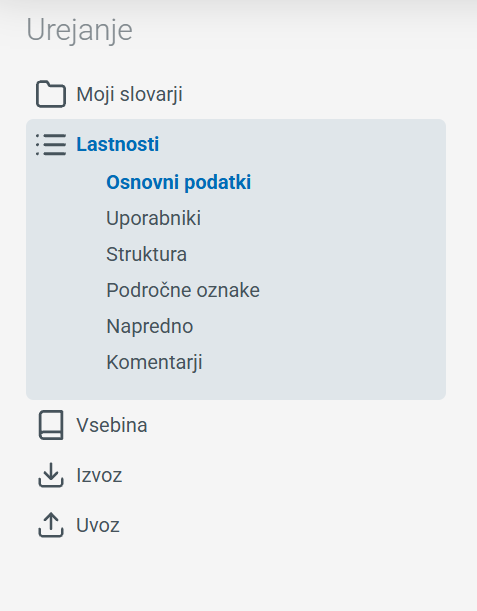 Posnetek zaslona, lastnosti slovarja