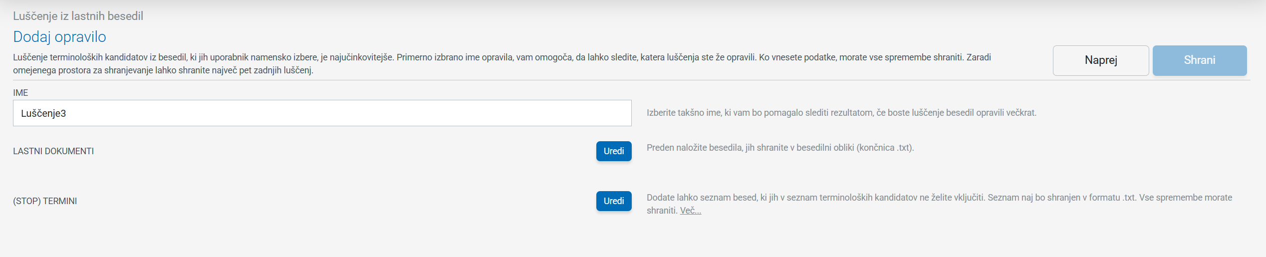 Posnetek zaslona: tipi luščenja