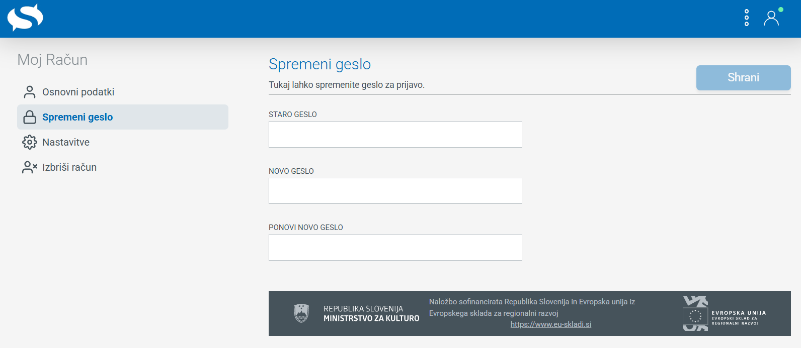 Posnetek zaslona: sprememba gesla