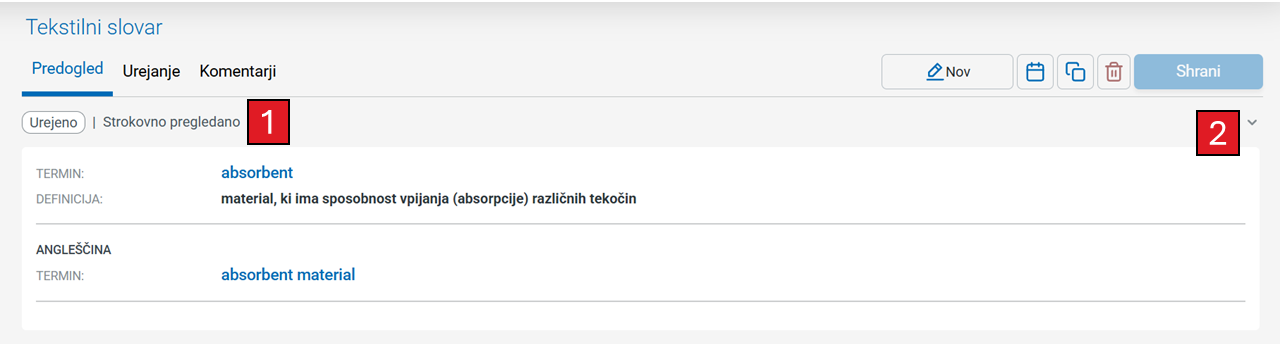 Posnetek zaslona: urejanje iztočnice, zavihek predogled