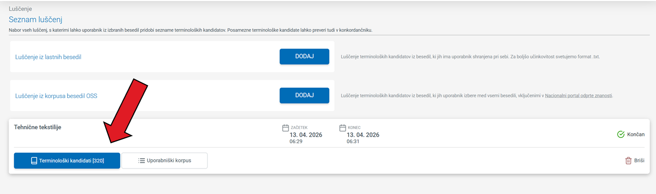Posnetek zaslona: primer luščenja