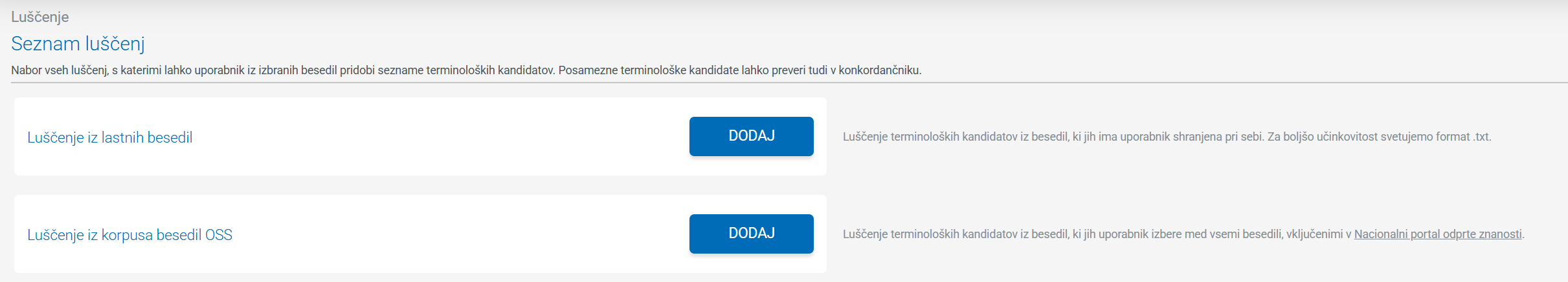 Posnetek zaslona: tipi luščenja