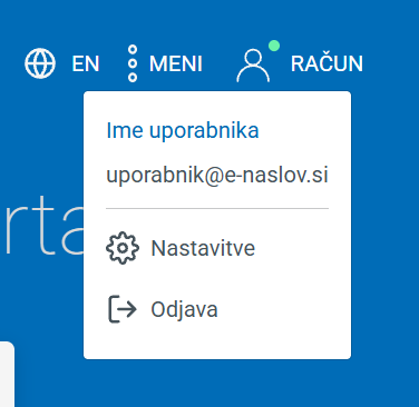 Posnetek zaslona: gumb za nastavitve