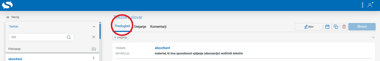 Posnetek zaslona: urejanje iztočnice, zavihek predogled