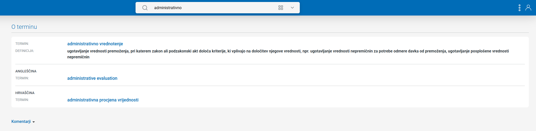 Posnetek zaslona iskanja v glavnem oknu