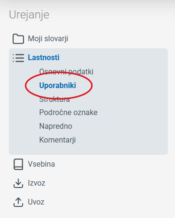 Posnetek zaslona: Urejanje, uporabniki