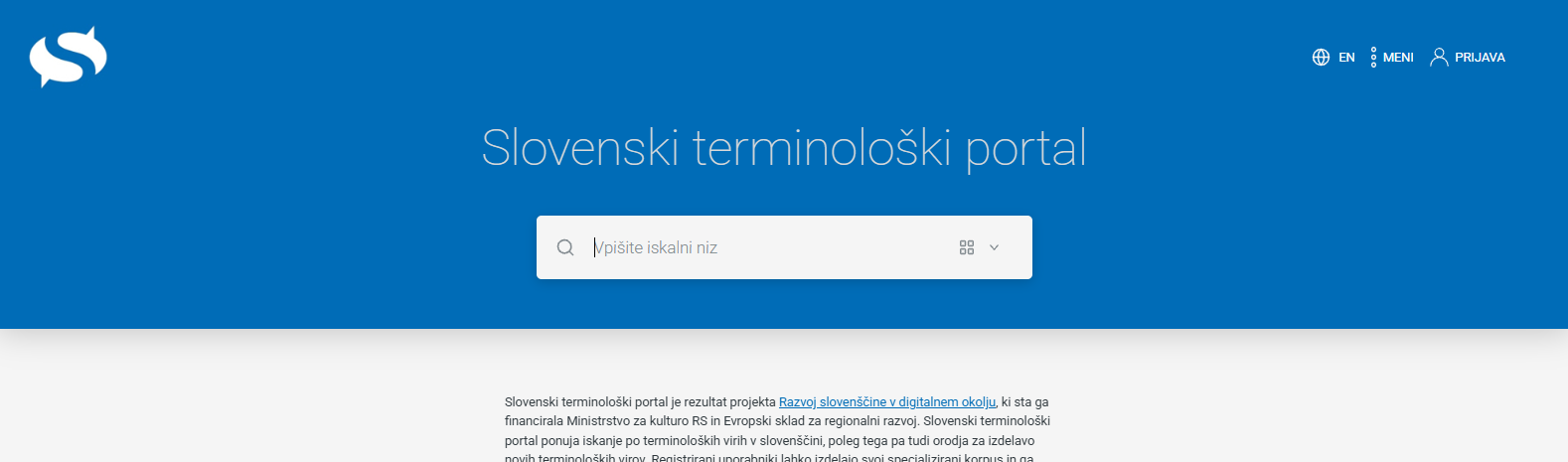 Prva stran Slovenskega terminoloskega portala