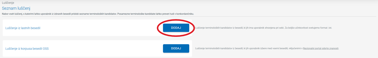 Posnetek zaslona: tipi luščenja
