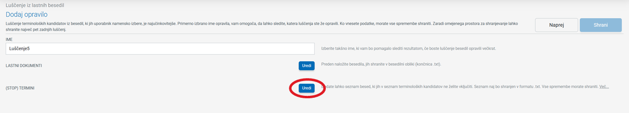 Posnetek zaslona: poženi luščenje