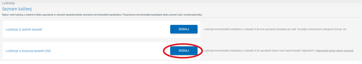 Posnetek zaslona: tipi luščenja