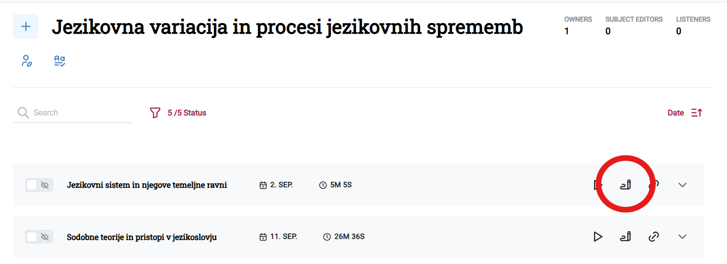 Dostop do posnetka in transkripcije predavanja