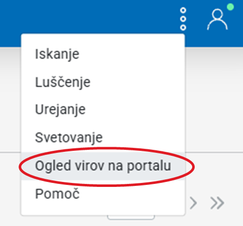 Posnetek zaslona gumba za ogled virov na portalu