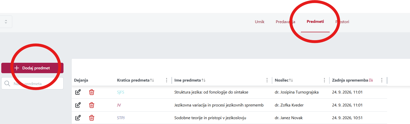 Dodajanje prostora v administratorskem pogledu
