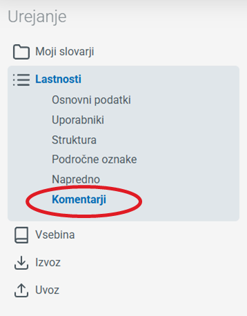 Lastnosti slovarja, napredno